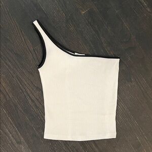 Crescent White One-Shoulder Ribbed Tank Top